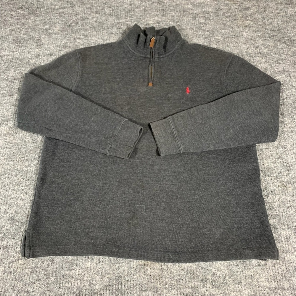 Polo Ralph Lauren Sweater Mens Large Gray Quarter Zip Pullover Pony Preppy Golf